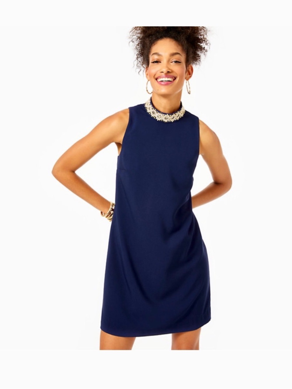 Lilly Pulitzer Navy Sleeveless Mini Dress with Jeweled Collar